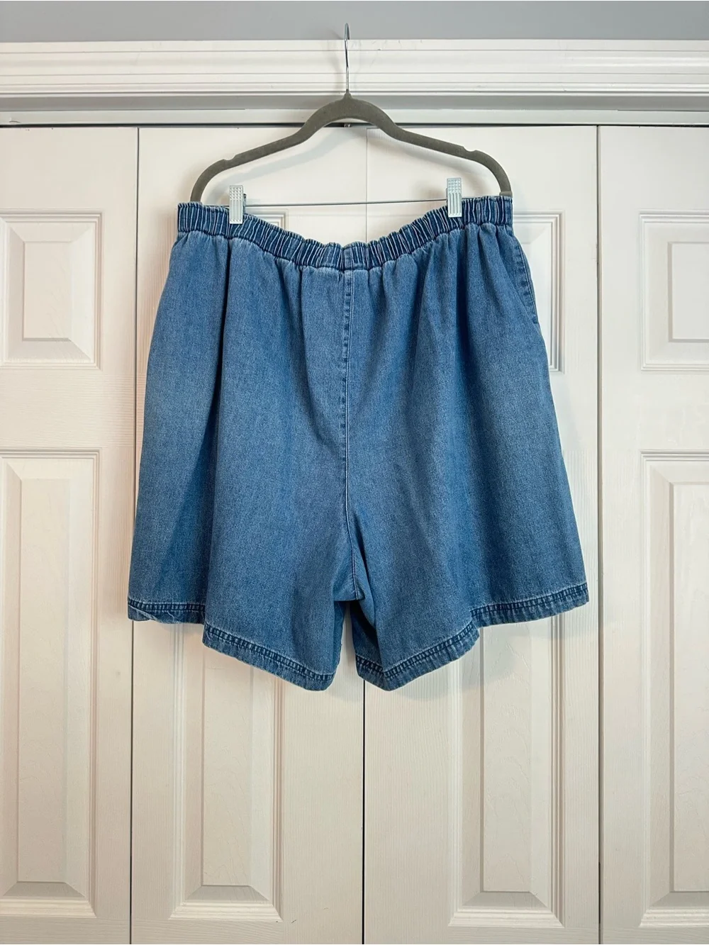 100% Cotton Women's Blue Denim Elastic-Waist Long Shorts, 2X
